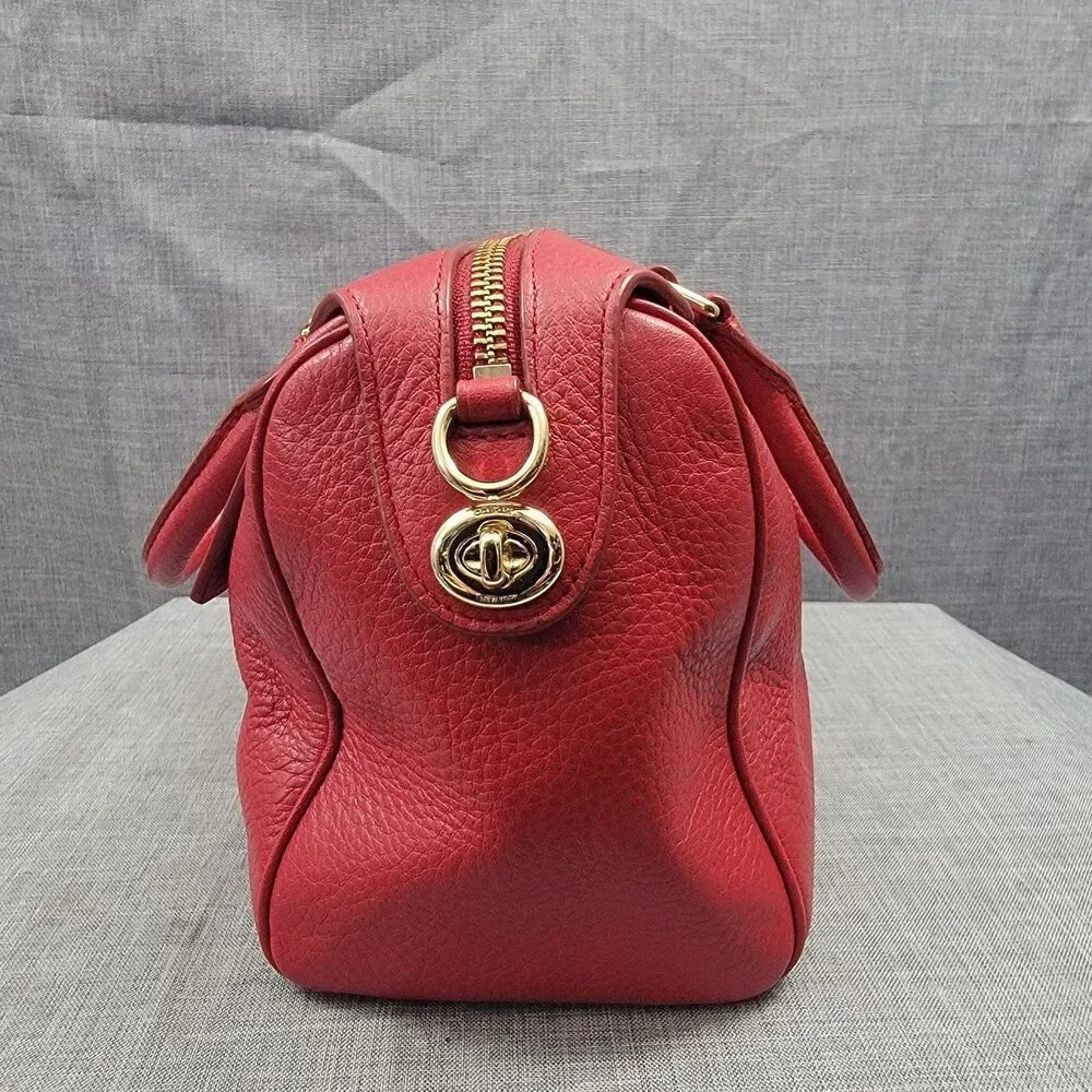 Coach Mini Bennett Satchel F36677 Red Pebbled Leather Handbag Gold Hardware